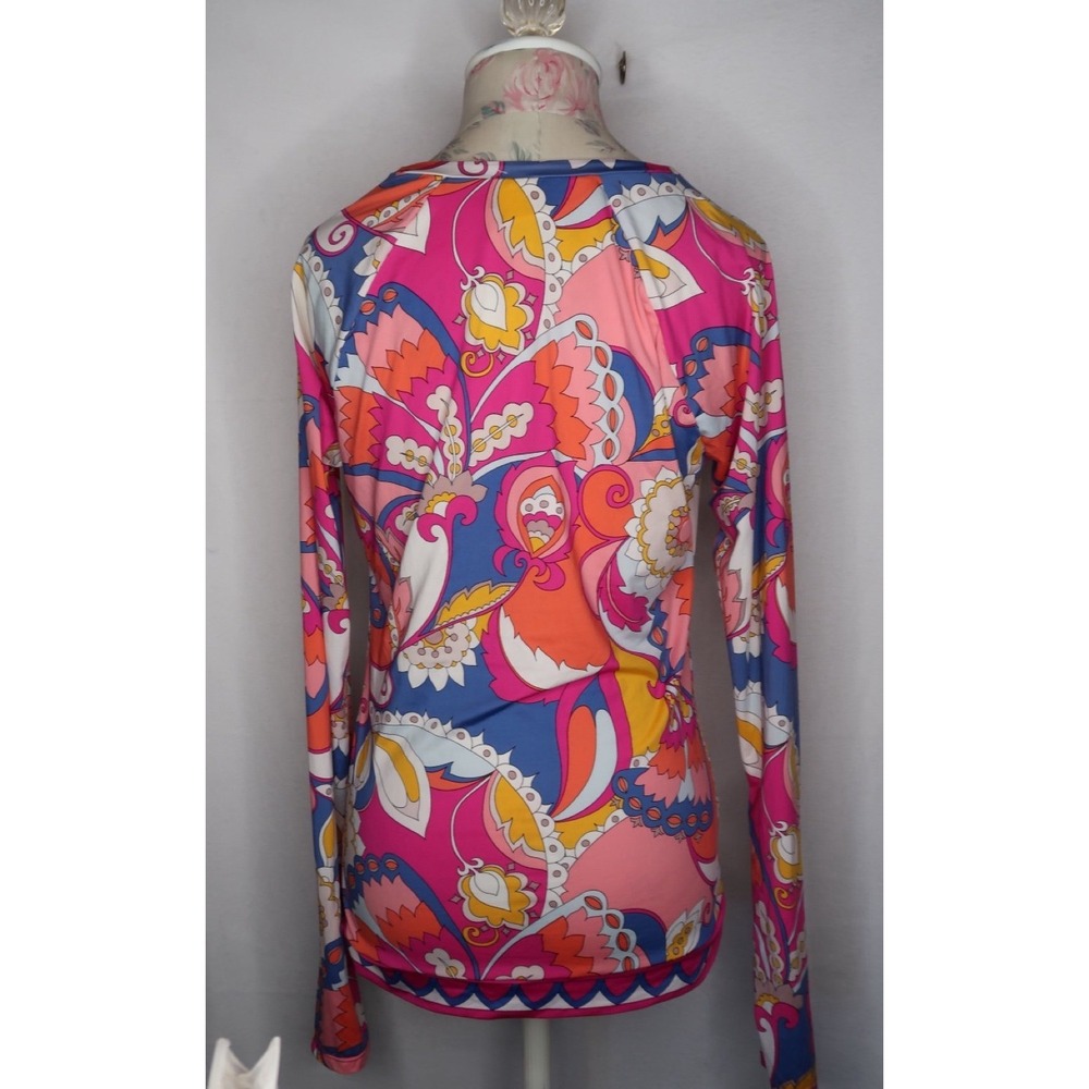 Trina Turk L Colorful Paisley Floral Swim Tee Rash Guard Resortcore Beach EUC - Picture 7 of 7